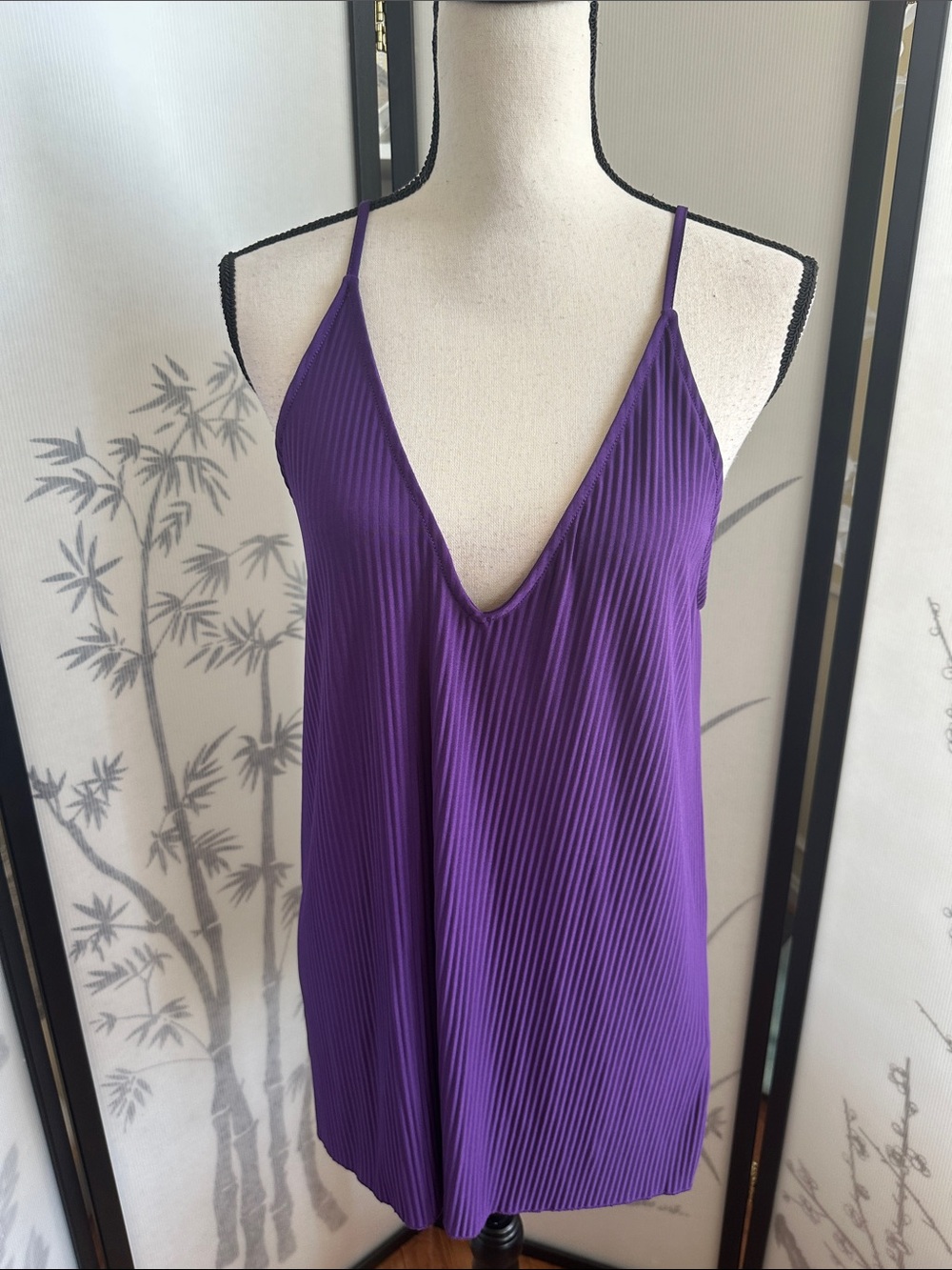 Zara Deep V Purple Pleated Camisole